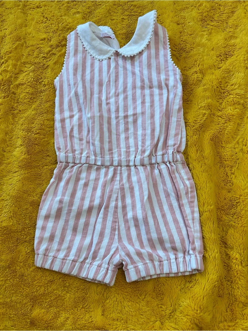 Striped Pink & White Girls' Sleeveless Romper with Peter Pan Collar EUC